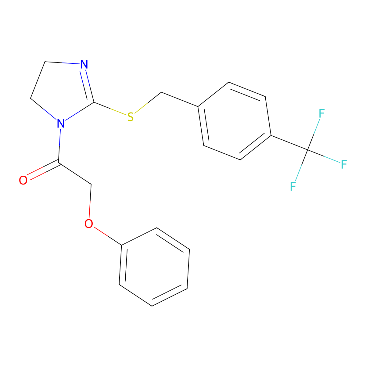 2-Phenoxy-1-[2-[[4-(trifluoromethyl)phenyl]methylsulfanyl]-4,5-dihydroimidazol-1-yl]ethanone molecular structure, CAS 851806-31-0