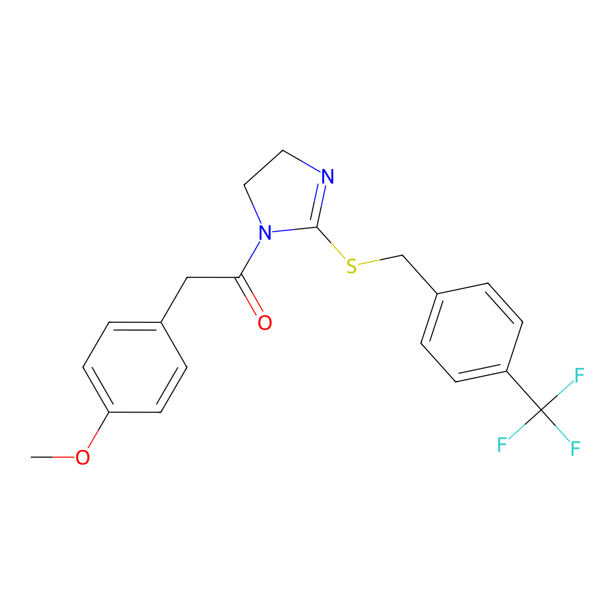 2-(4-methoxyphenyl)-1-(2-((4-(trifluoromethyl)benzyl)thio)-4,5-dihydro-1H-imidazol-1-yl)ethanone molecular structure, CAS 851806-37-6