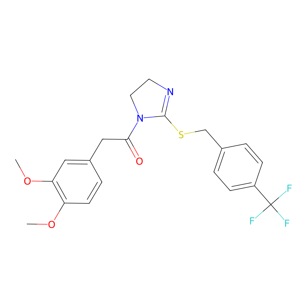 2-(3,4-Dimethoxyphenyl)-1-[2-[[4-(trifluoromethyl)phenyl]methylsulfanyl]-4,5-dihydroimidazol-1-yl]ethanone molecular structure, CAS 851806-39-8