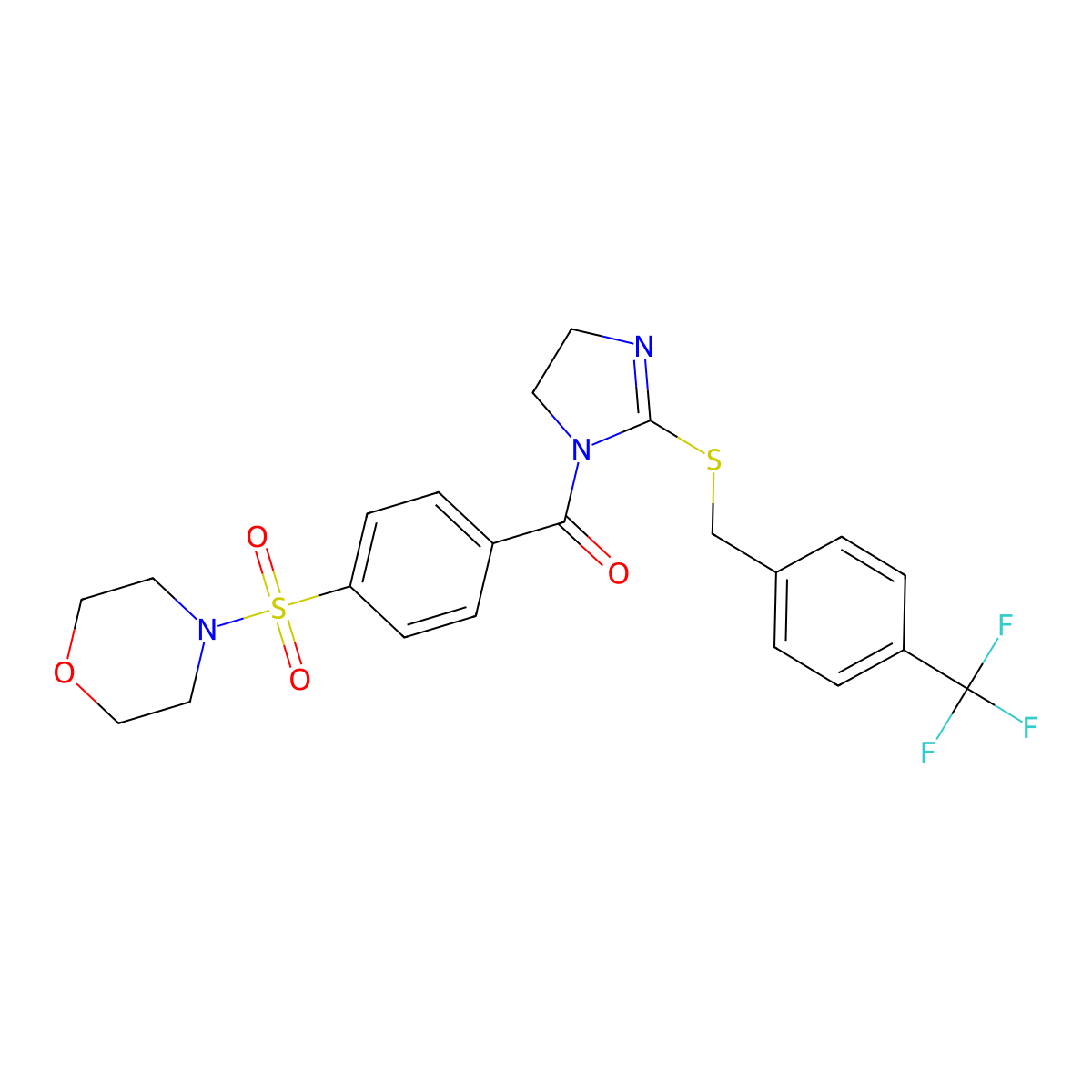 (4-(morpholinosulfonyl)phenyl)(2-((4-(trifluoromethyl)benzyl)thio)-4,5-dihydro-1H-imidazol-1-yl)methanone molecular structure, CAS 851806-55-8