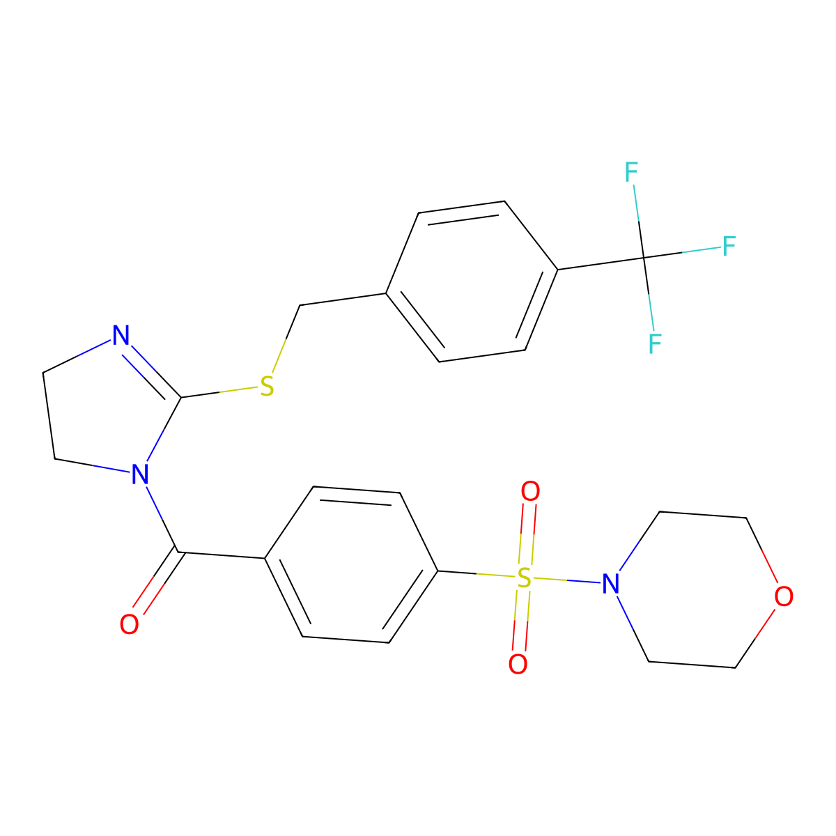 (4-(morpholinosulfonyl)phenyl)(2-((4-(trifluoromethyl)benzyl)thio)-4,5-dihydro-1H-imidazol-1-yl)methanone molecular structure, CAS 851806-55-8