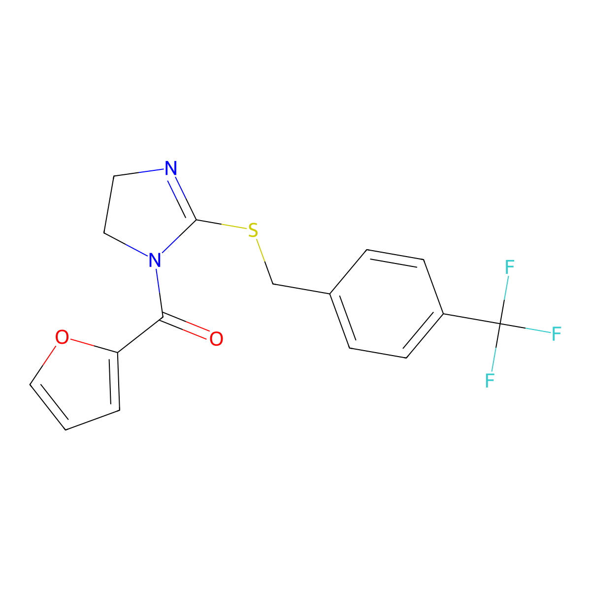 Furan-2-yl-[2-[[4-(trifluoromethyl)phenyl]methylsulfanyl]-4,5-dihydroimidazol-1-yl]methanone molecular structure, CAS 851806-57-0