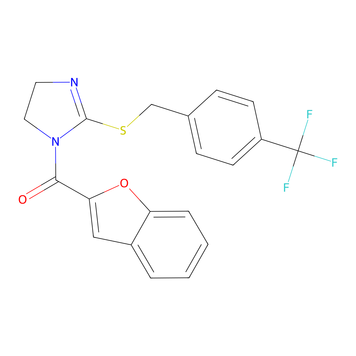 benzofuran-2-yl(2-((4-(trifluoromethyl)benzyl)thio)-4,5-dihydro-1H-imidazol-1-yl)methanone molecular structure, CAS 851806-62-7