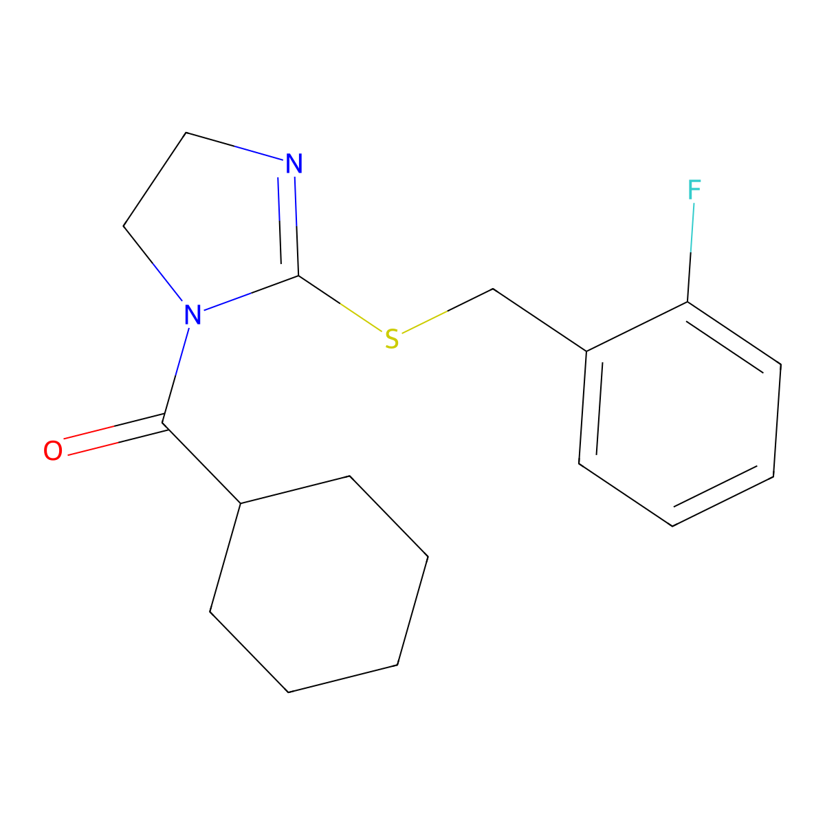 cyclohexyl(2-((2-fluorobenzyl)thio)-4,5-dihydro-1H-imidazol-1-yl)methanone molecular structure, CAS 851806-67-2