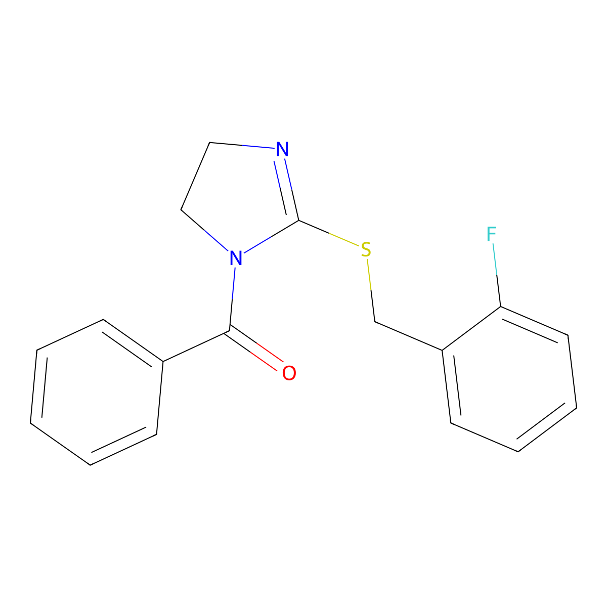 (2-((2-fluorobenzyl)thio)-4,5-dihydro-1H-imidazol-1-yl)(phenyl)methanone molecular structure, CAS 851806-69-4