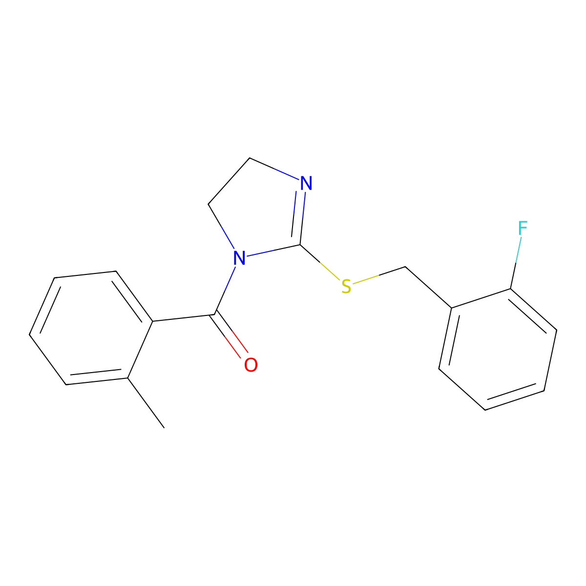 (2-((2-fluorobenzyl)thio)-4,5-dihydro-1H-imidazol-1-yl)(o-tolyl)methanone molecular structure, CAS 851806-70-7