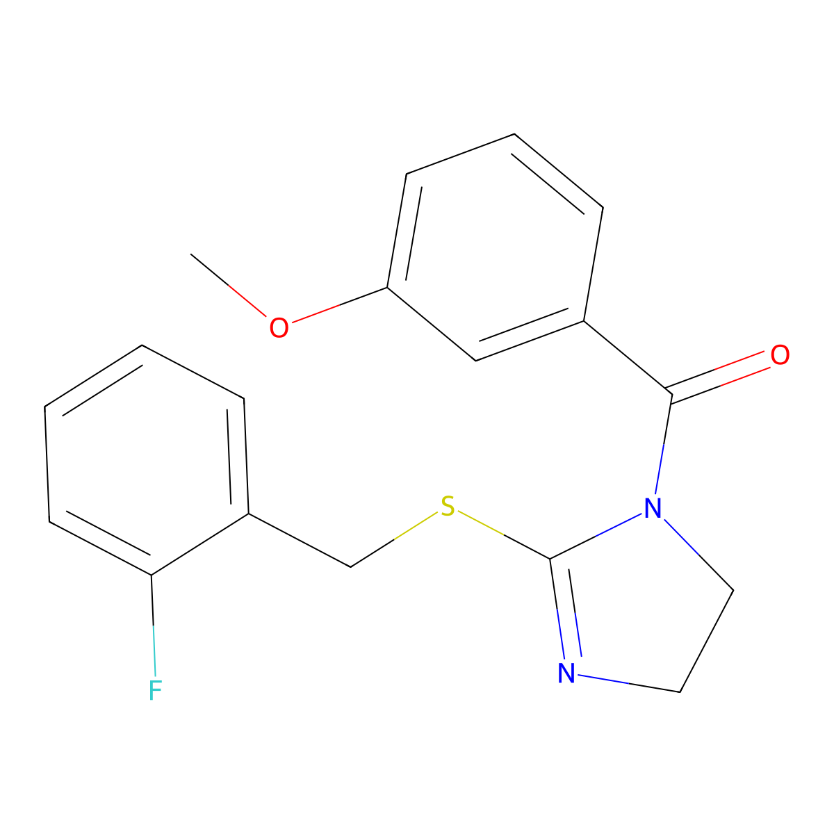 [2-[(2-Fluorophenyl)methylsulfanyl]-4,5-dihydroimidazol-1-yl]-(3-methoxyphenyl)methanone molecular structure, CAS 851806-76-3