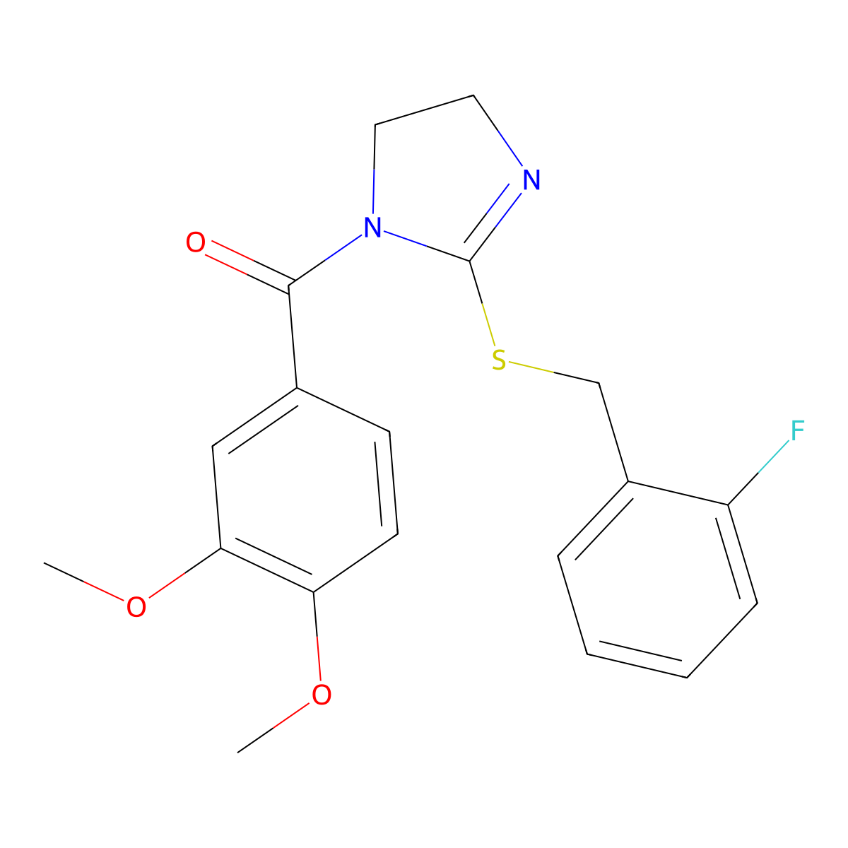 (3,4-dimethoxyphenyl)(2-((2-fluorobenzyl)thio)-4,5-dihydro-1H-imidazol-1-yl)methanone molecular structure, CAS 851806-82-1