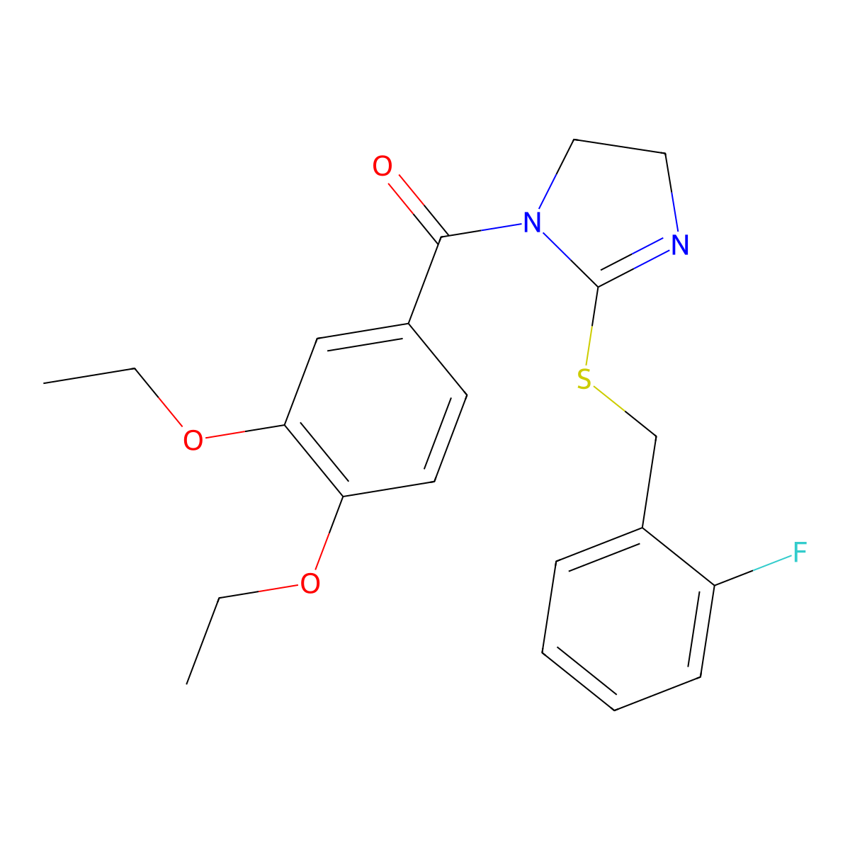 (3,4-diethoxyphenyl)(2-((2-fluorobenzyl)thio)-4,5-dihydro-1H-imidazol-1-yl)methanone molecular structure, CAS 851806-87-6