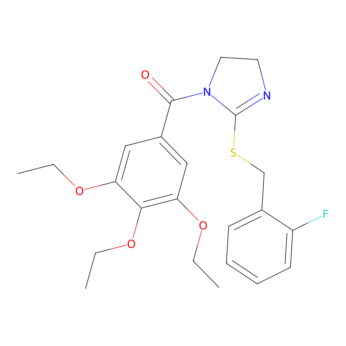 [2-[(2-Fluorophenyl)methylsulfanyl]-4,5-dihydroimidazol-1-yl]-(3,4,5-triethoxyphenyl)methanone molecular structure, CAS 851806-89-8