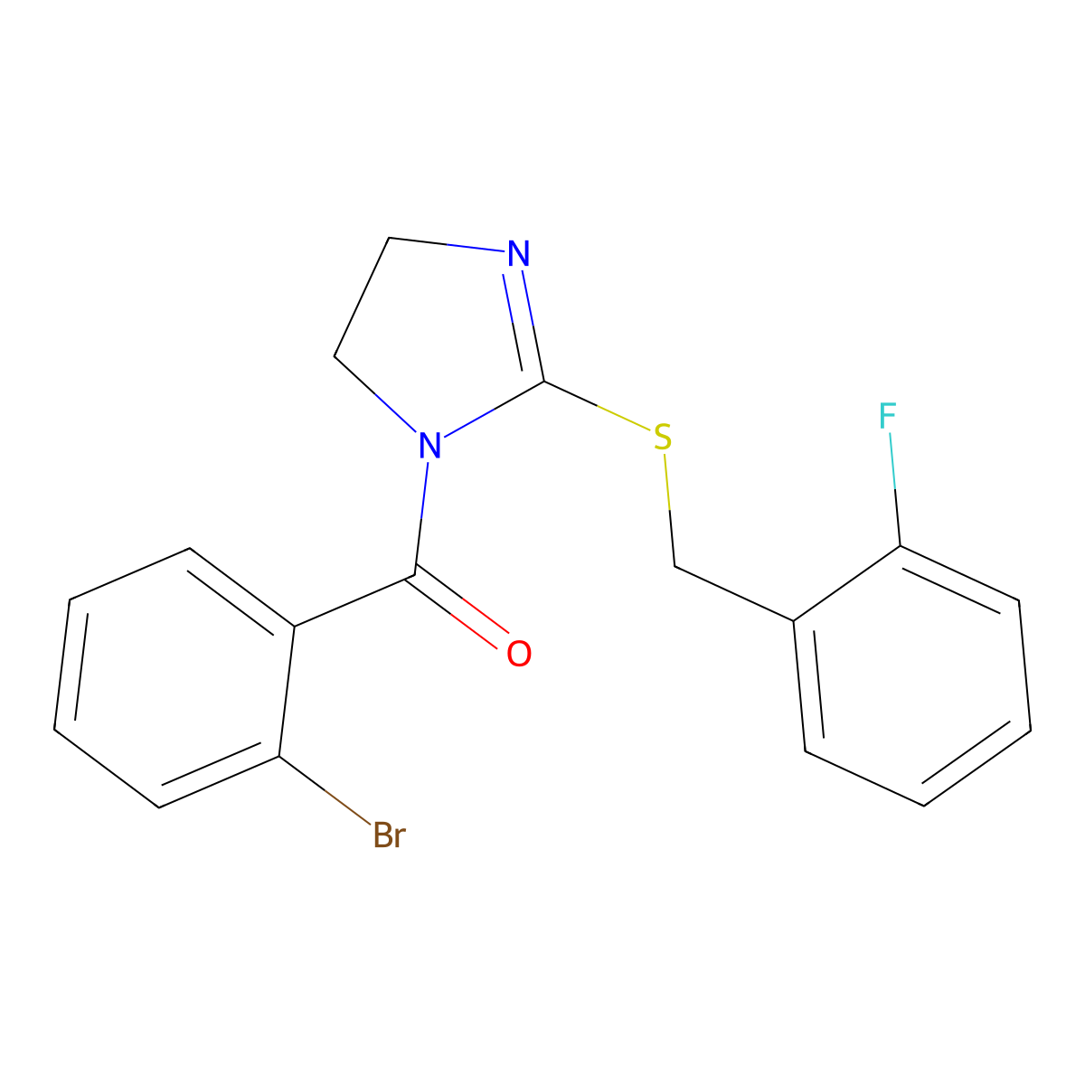 (2-bromophenyl)(2-((2-fluorobenzyl)thio)-4,5-dihydro-1H-imidazol-1-yl)methanone molecular structure, CAS 851806-96-7