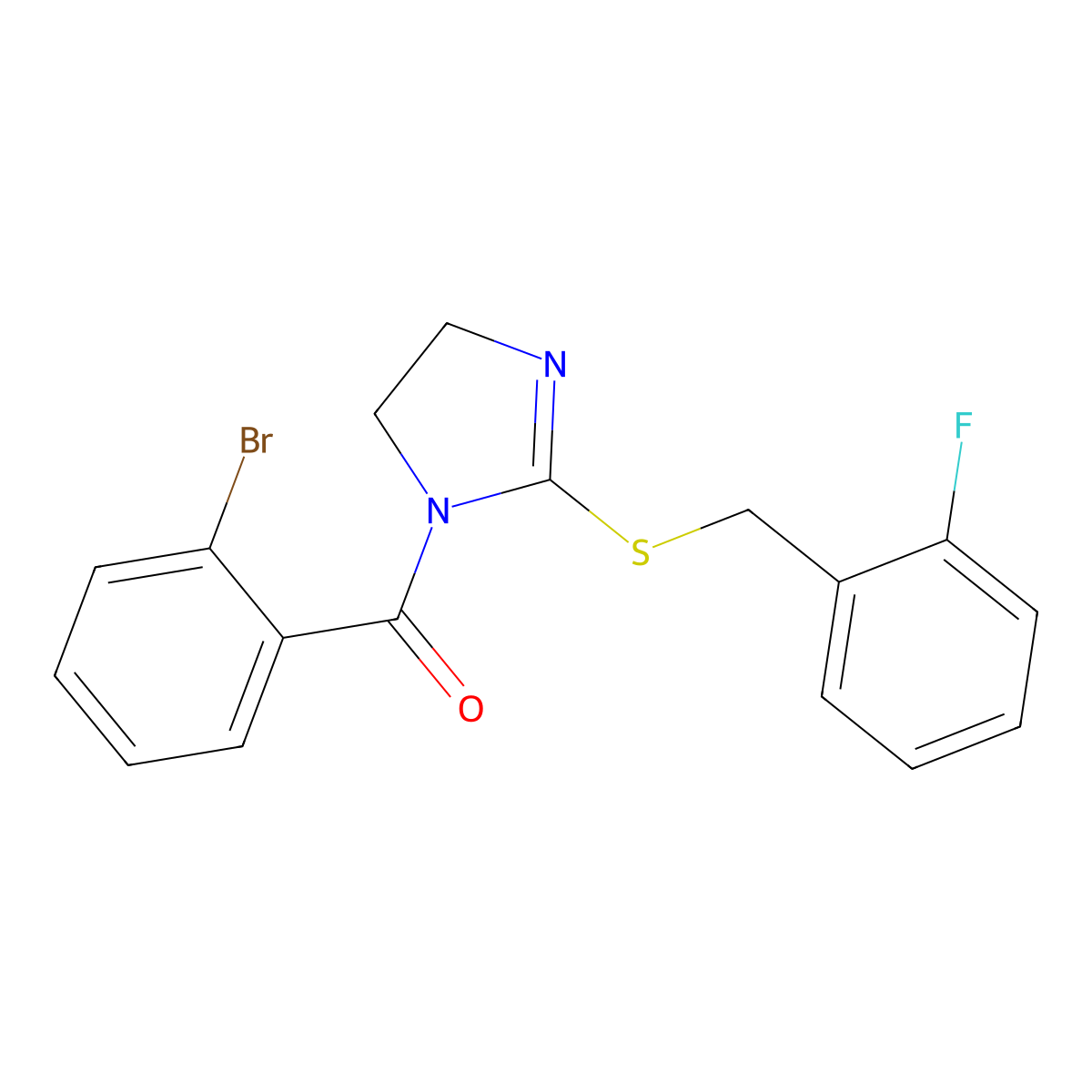 (2-bromophenyl)(2-((2-fluorobenzyl)thio)-4,5-dihydro-1H-imidazol-1-yl)methanone molecular structure, CAS 851806-96-7