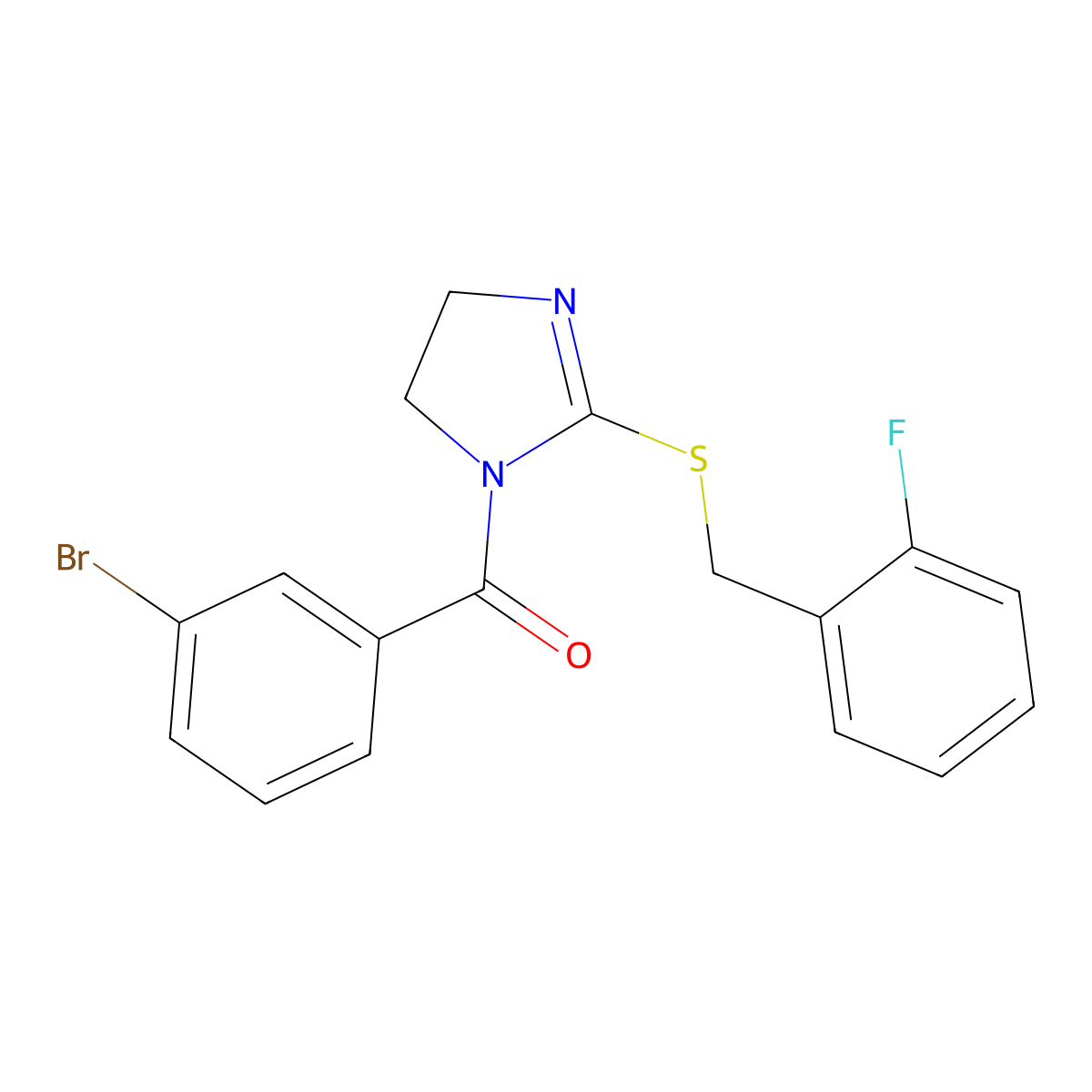 (3-bromophenyl)(2-((2-fluorobenzyl)thio)-4,5-dihydro-1H-imidazol-1-yl)methanone molecular structure, CAS 851806-97-8