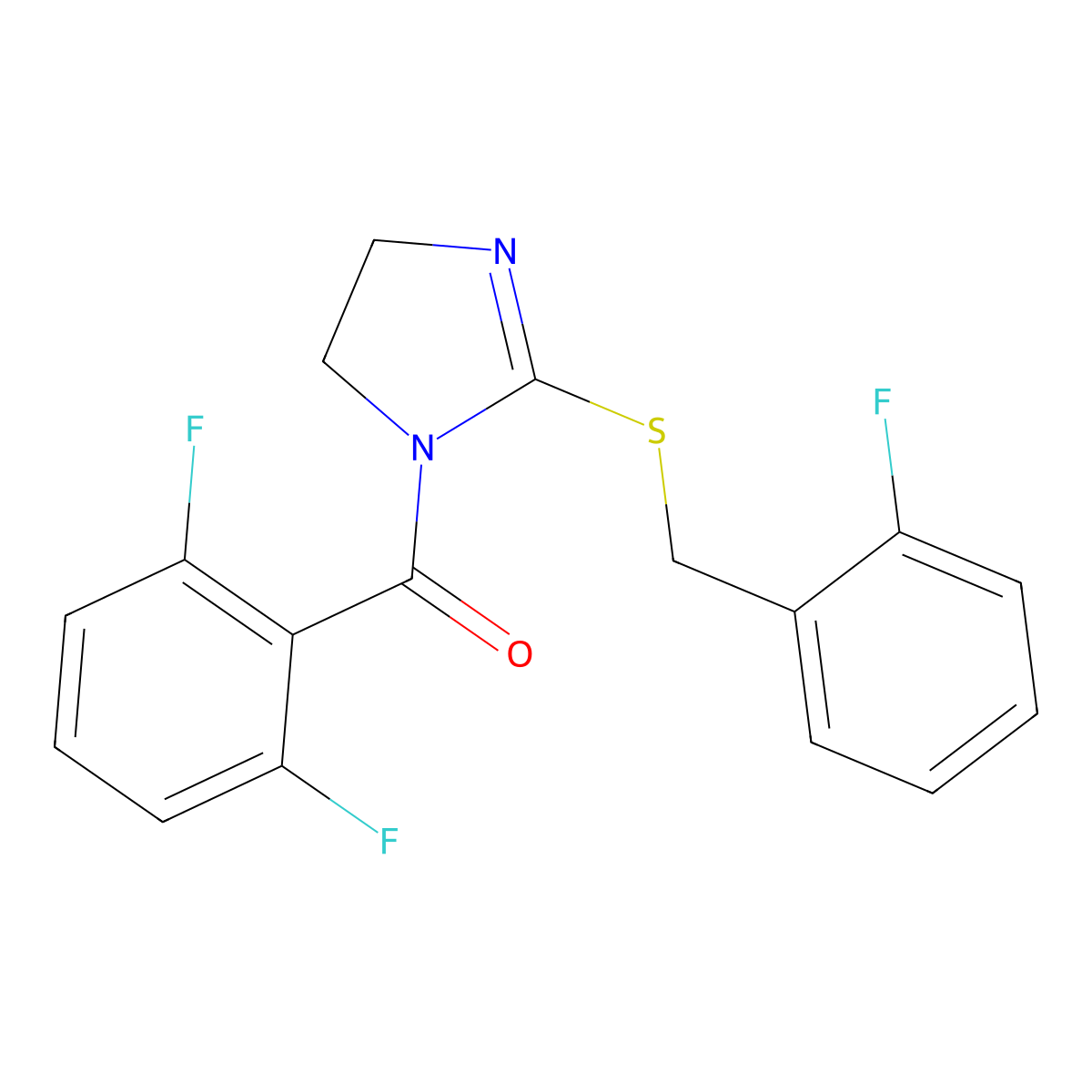 (2,6-difluorophenyl)(2-((2-fluorobenzyl)thio)-4,5-dihydro-1H-imidazol-1-yl)methanone molecular structure, CAS 851806-99-0