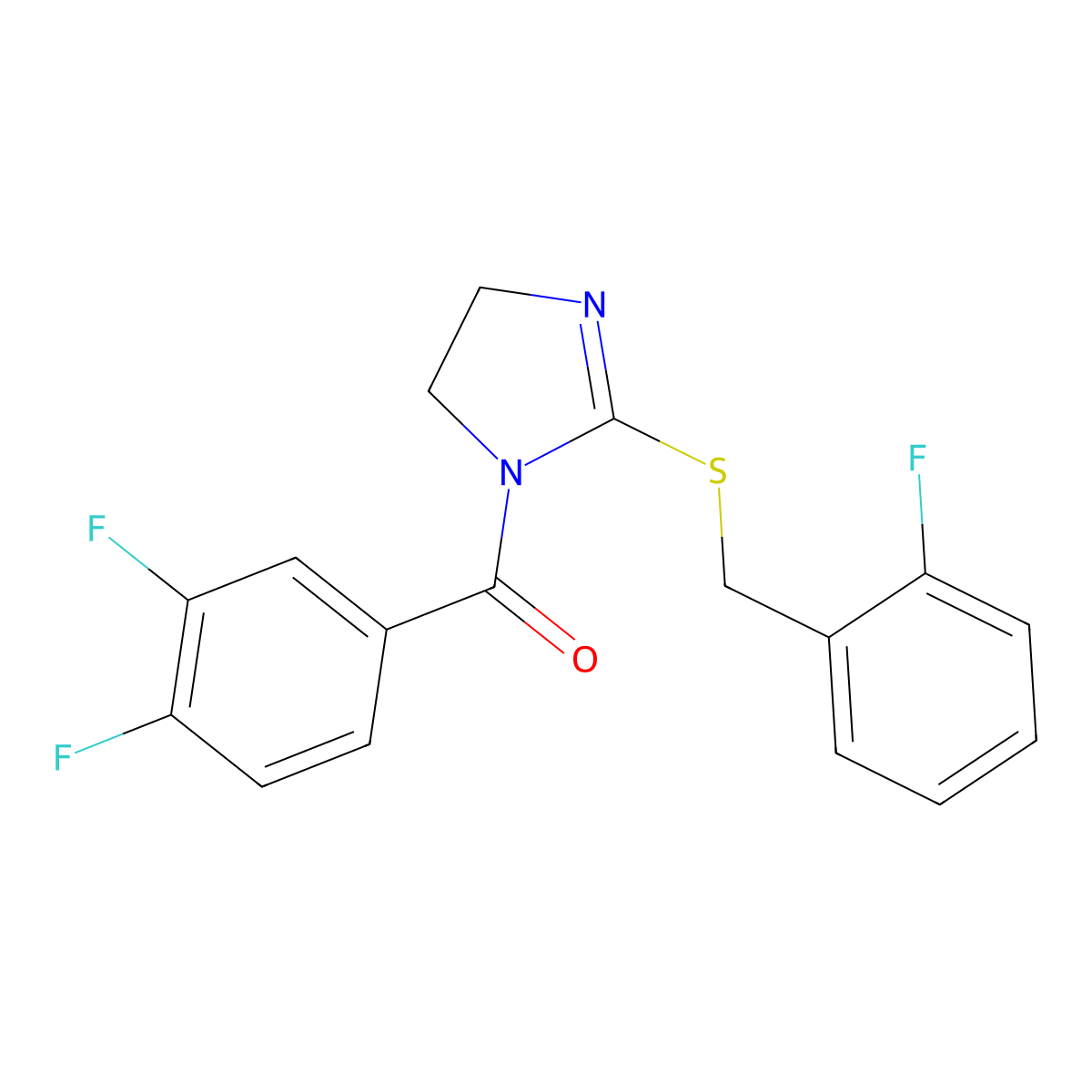 (3,4-difluorophenyl)(2-((2-fluorobenzyl)thio)-4,5-dihydro-1H-imidazol-1-yl)methanone molecular structure, CAS 851807-00-6