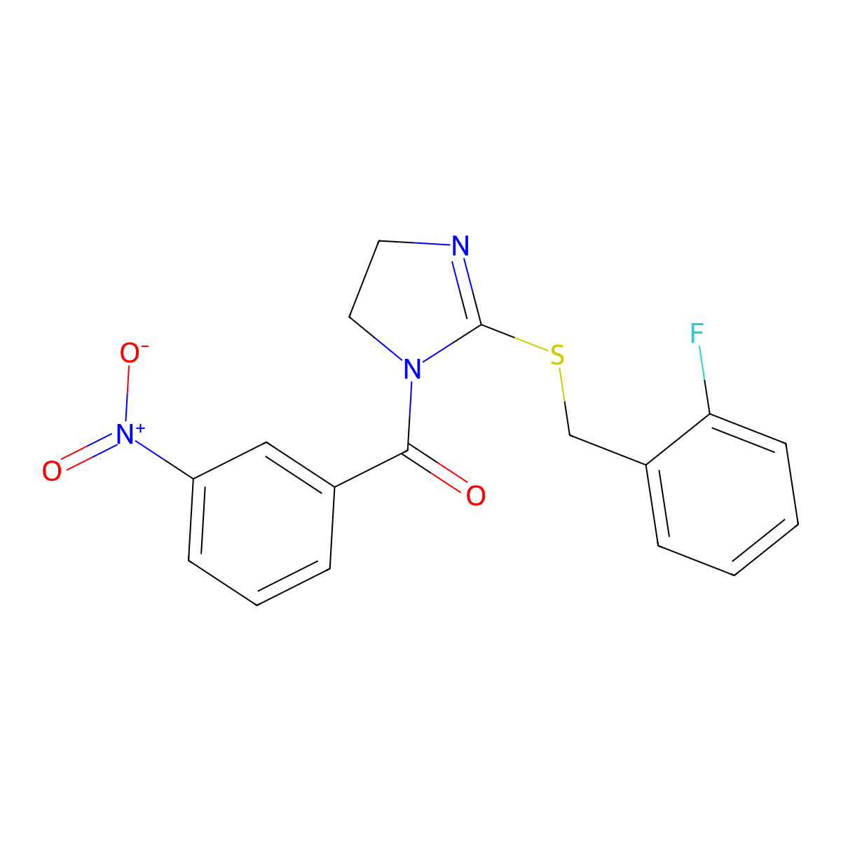 [2-[(2-Fluorophenyl)methylsulfanyl]-4,5-dihydroimidazol-1-yl]-(3-nitrophenyl)methanone molecular structure, CAS 851807-04-0