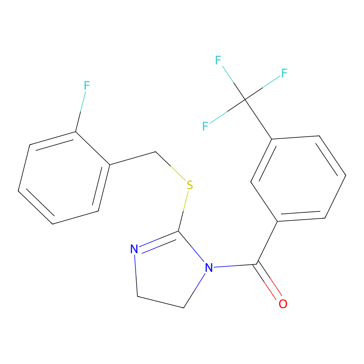 [2-[(2-Fluorophenyl)methylsulfanyl]-4,5-dihydroimidazol-1-yl]-[3-(trifluoromethyl)phenyl]methanone molecular structure, CAS 851807-07-3