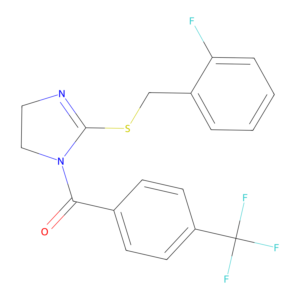 [2-[(2-Fluorophenyl)methylsulfanyl]-4,5-dihydroimidazol-1-yl]-[4-(trifluoromethyl)phenyl]methanone molecular structure, CAS 851807-08-4
