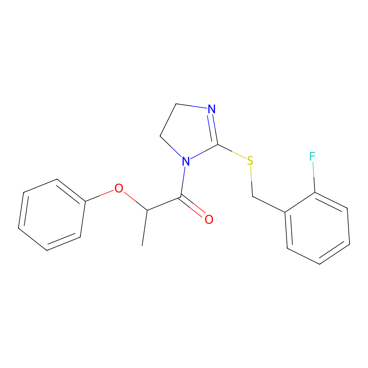 1-[2-[(2-Fluorophenyl)methylsulfanyl]-4,5-dihydroimidazol-1-yl]-2-phenoxypropan-1-one molecular structure, CAS 851807-11-9