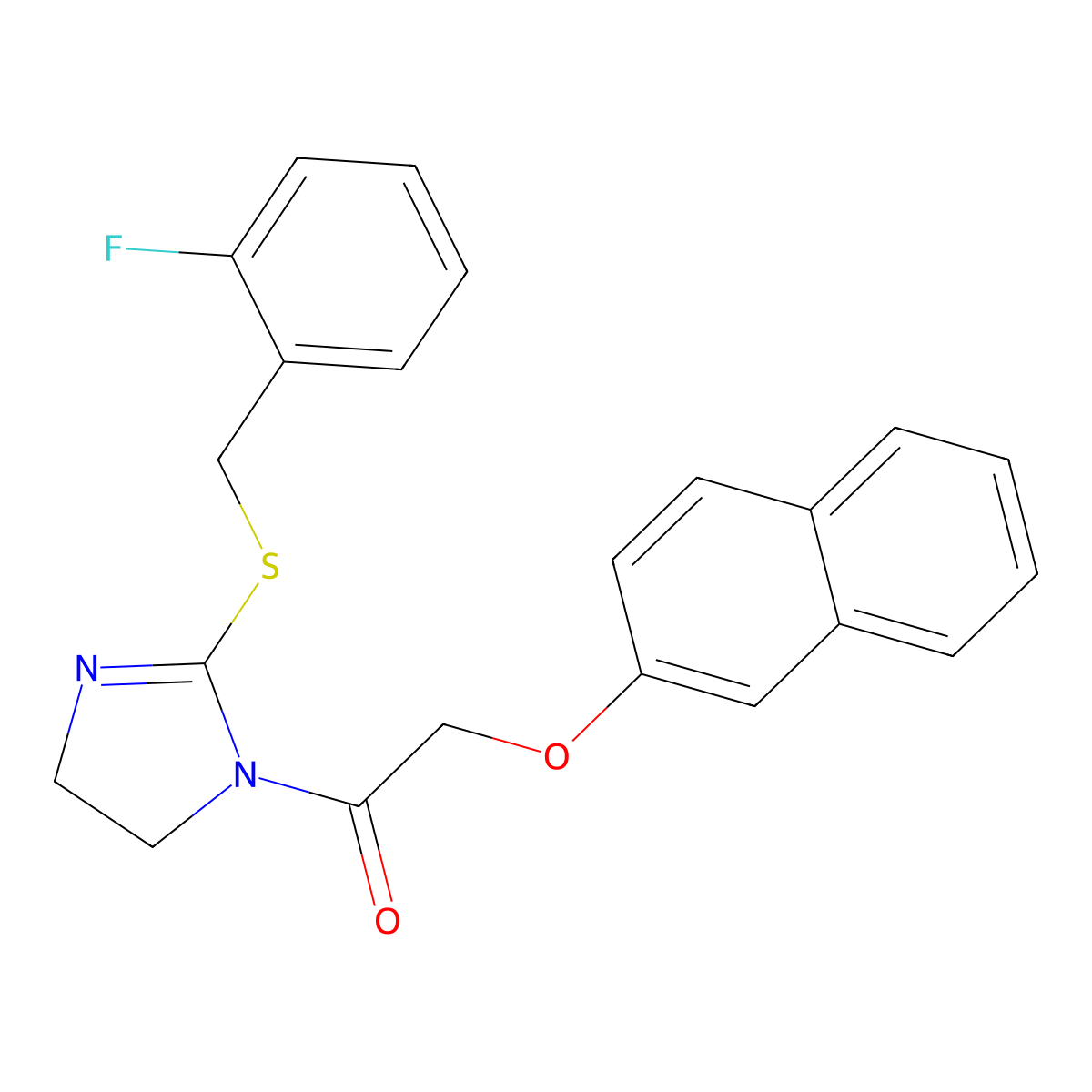 1-[2-[(2-Fluorophenyl)methylsulfanyl]-4,5-dihydroimidazol-1-yl]-2-naphthalen-2-yloxyethanone molecular structure, CAS 851807-12-0