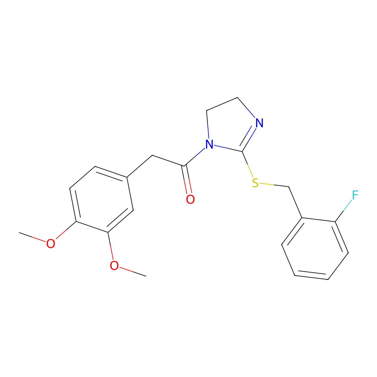 2-(3,4-dimethoxyphenyl)-1-(2-((2-fluorobenzyl)thio)-4,5-dihydro-1H-imidazol-1-yl)ethanone molecular structure, CAS 851807-14-2
