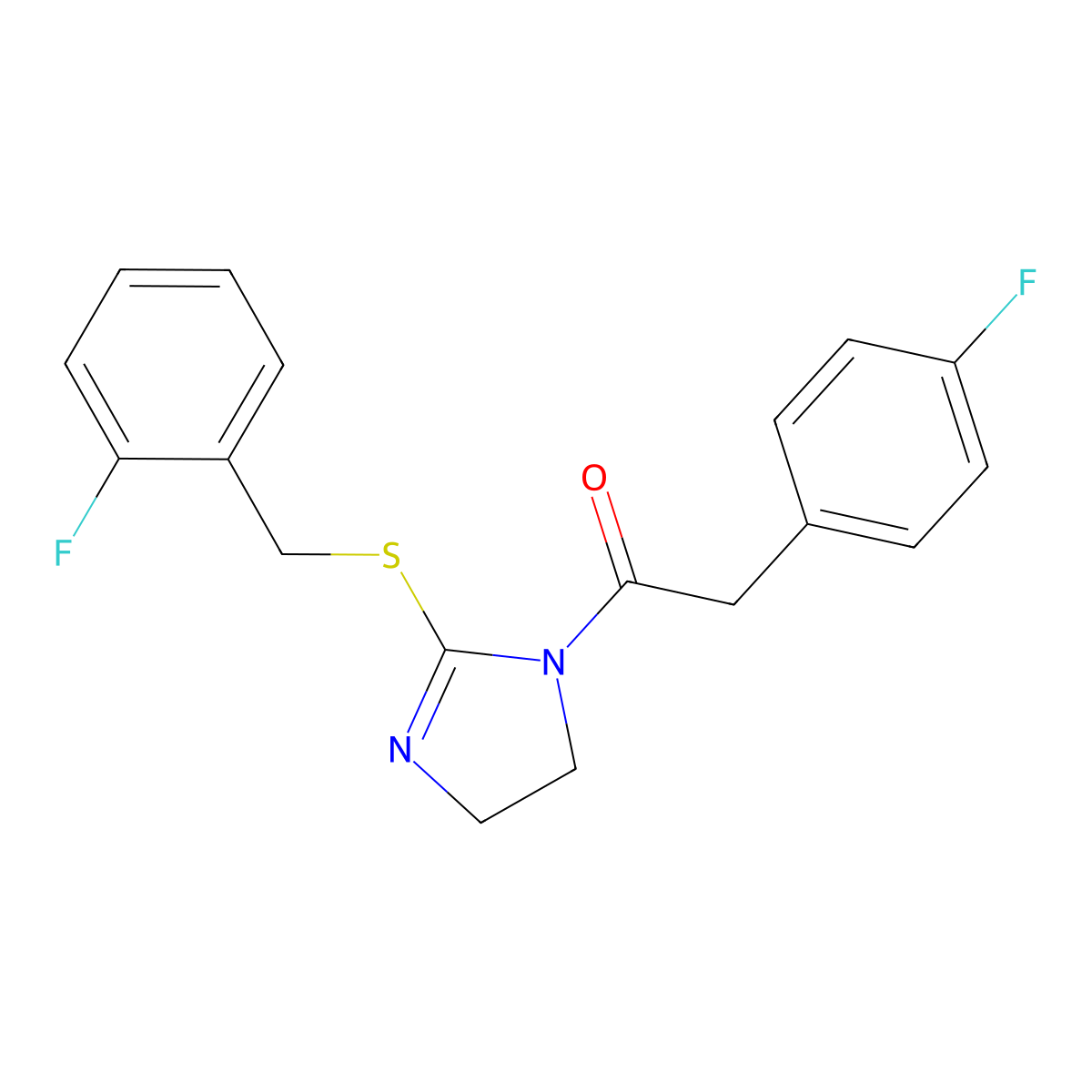 1-(2-((2-fluorobenzyl)thio)-4,5-dihydro-1H-imidazol-1-yl)-2-(4-fluorophenyl)ethanone molecular structure, CAS 851807-16-4