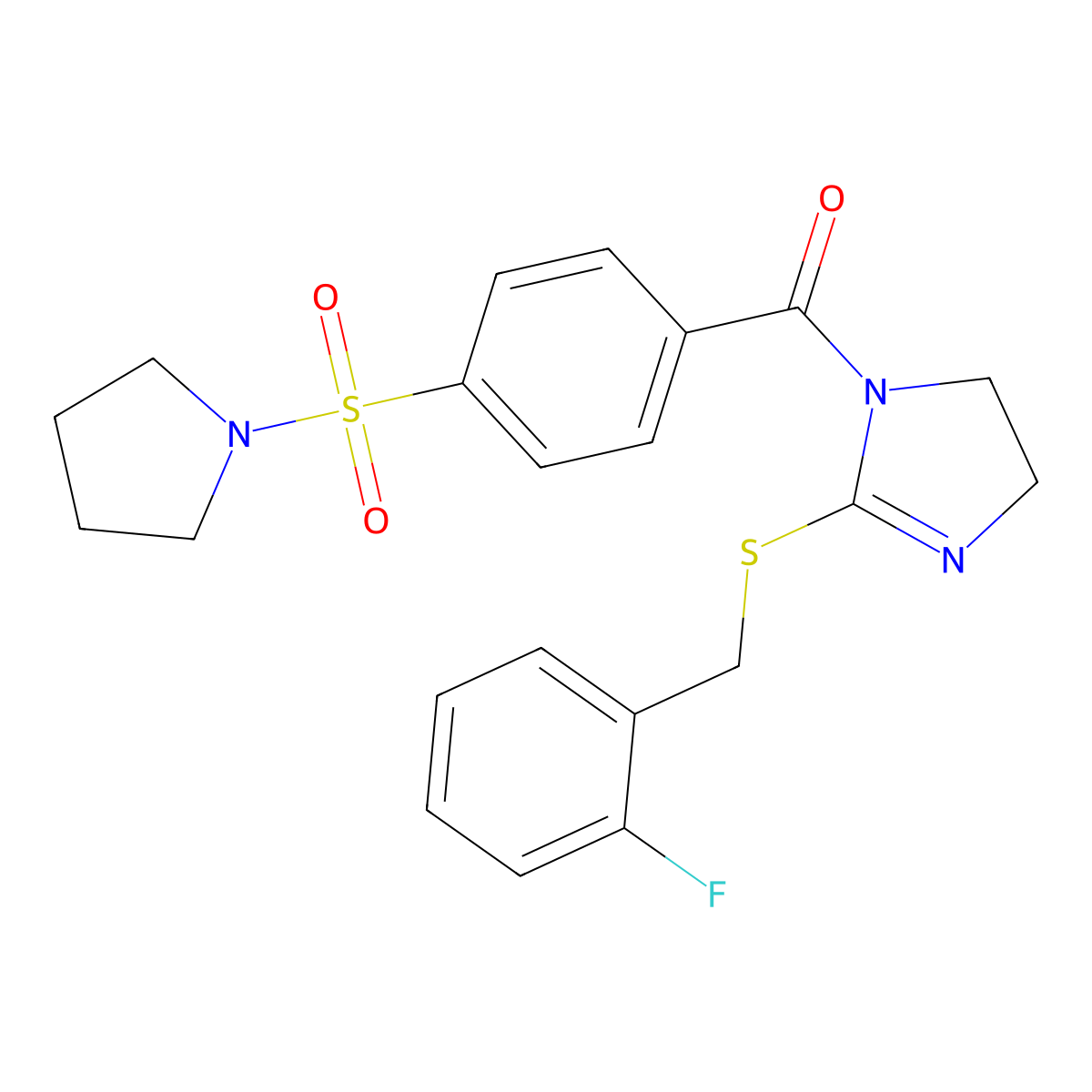 [2-[(2-Fluorophenyl)methylsulfanyl]-4,5-dihydroimidazol-1-yl]-(4-pyrrolidin-1-ylsulfonylphenyl)methanone molecular structure, CAS 851807-21-1