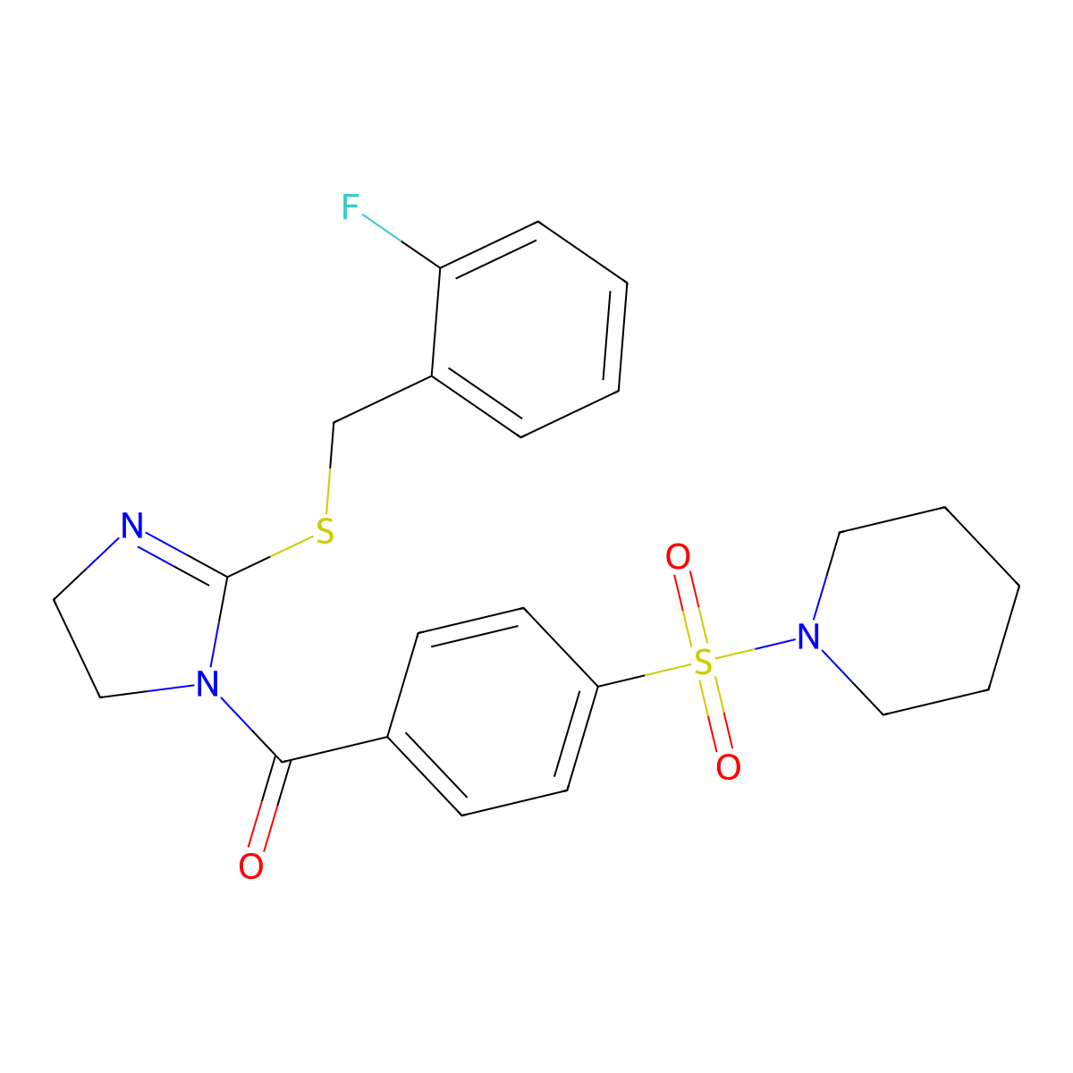 [2-[(2-Fluorophenyl)methylsulfanyl]-4,5-dihydroimidazol-1-yl]-(4-piperidin-1-ylsulfonylphenyl)methanone molecular structure, CAS 851807-22-2
