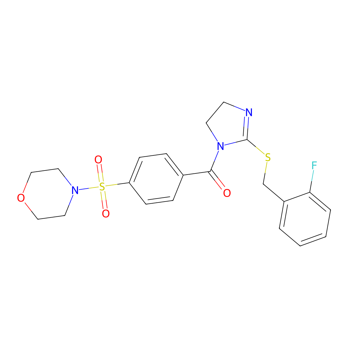 (2-((2-fluorobenzyl)thio)-4,5-dihydro-1H-imidazol-1-yl)(4-(morpholinosulfonyl)phenyl)methanone molecular structure, CAS 851807-23-3