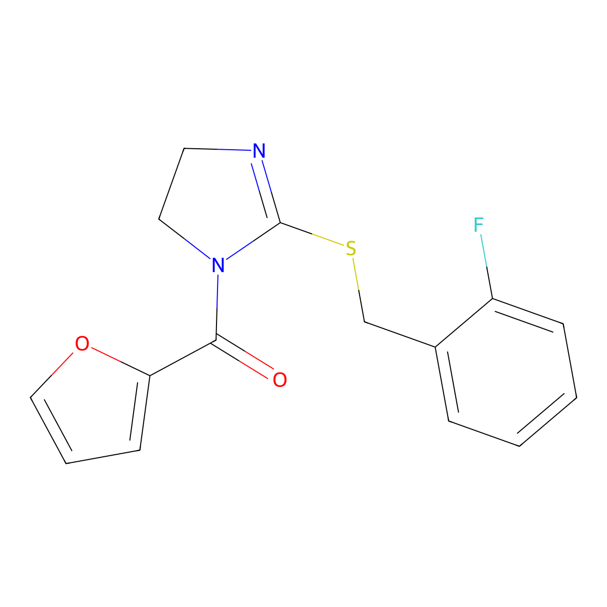 (2-((2-fluorobenzyl)thio)-4,5-dihydro-1H-imidazol-1-yl)(furan-2-yl)methanone molecular structure, CAS 851807-24-4