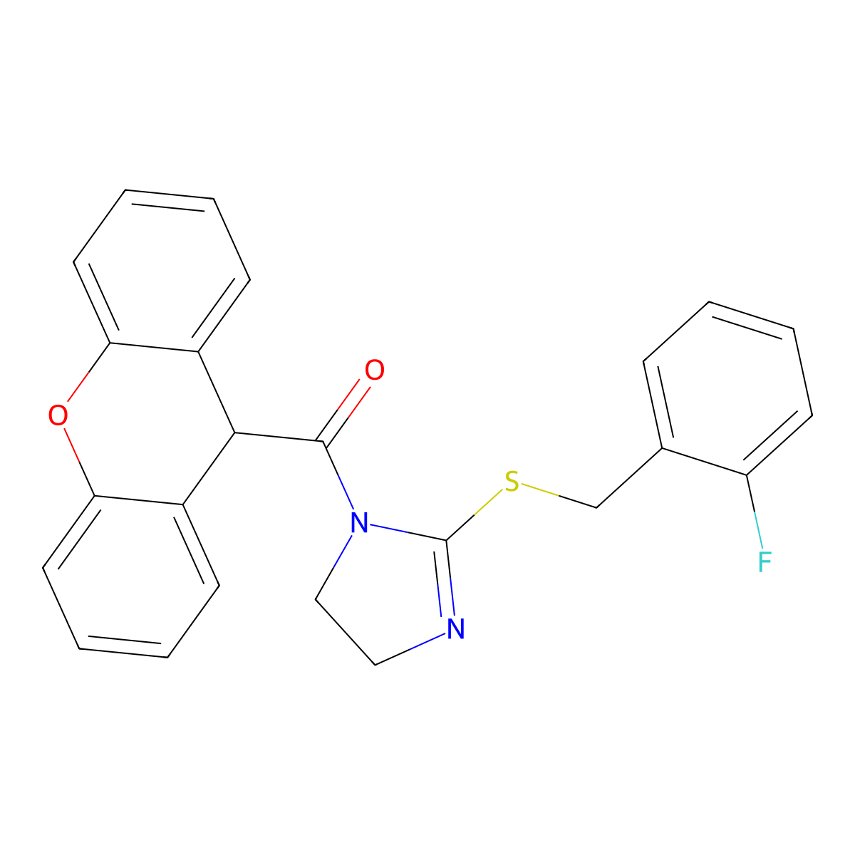 [2-[(2-fluorophenyl)methylsulfanyl]-4,5-dihydroimidazol-1-yl]-(9H-xanthen-9-yl)methanone molecular structure, CAS 851807-29-9