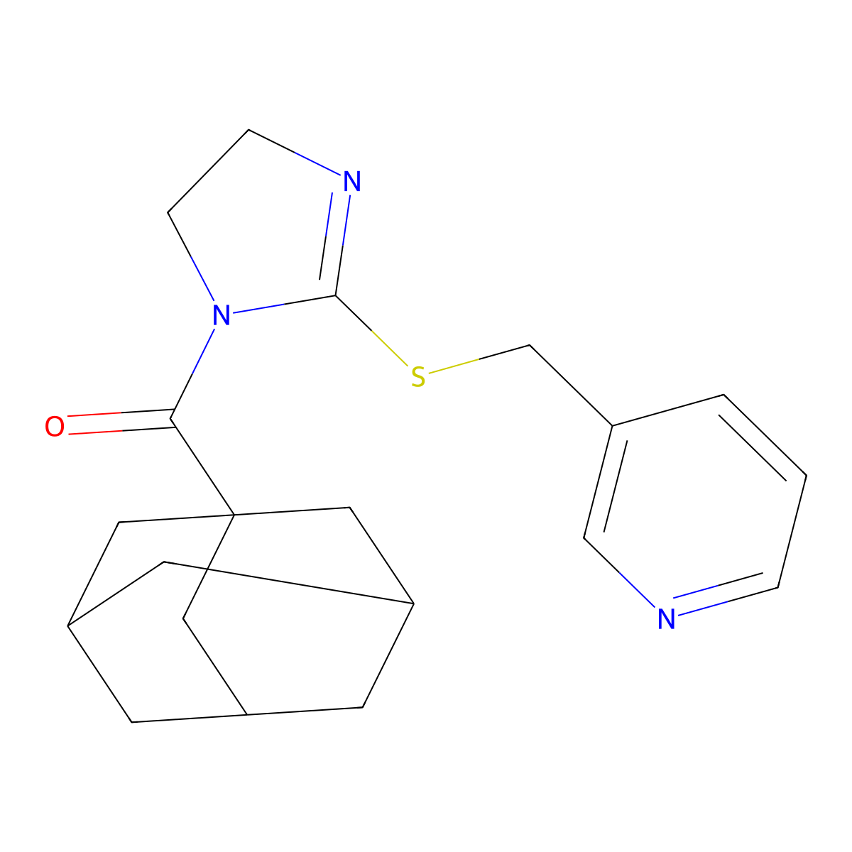 1-Adamantyl-[2-(pyridin-3-ylmethylsulfanyl)-4,5-dihydroimidazol-1-yl]methanone molecular structure, CAS 851807-32-4