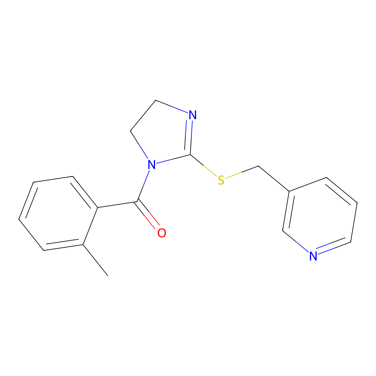 (2-Methylphenyl)-[2-(pyridin-3-ylmethylsulfanyl)-4,5-dihydroimidazol-1-yl]methanone molecular structure, CAS 851807-34-6
