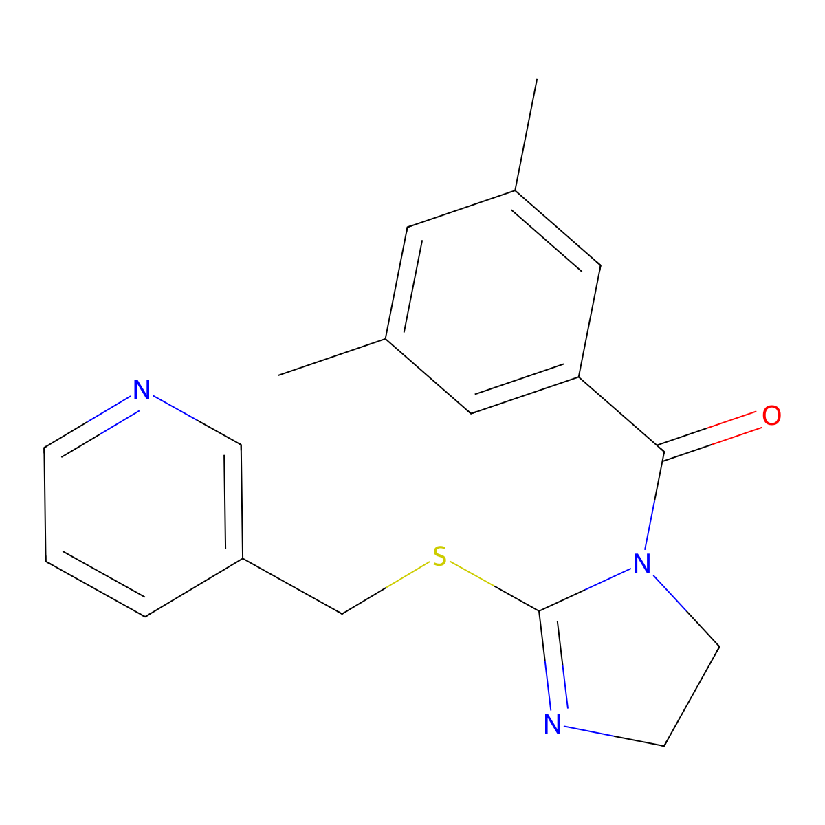(3,5-dimethylphenyl)(2-((pyridin-3-ylmethyl)thio)-4,5-dihydro-1H-imidazol-1-yl)methanone molecular structure, CAS 851807-37-9