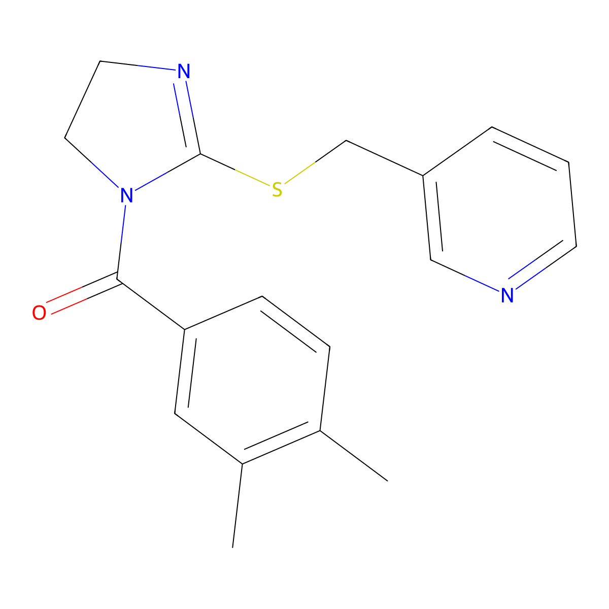 (3,4-Dimethylphenyl)-[2-(pyridin-3-ylmethylsulfanyl)-4,5-dihydroimidazol-1-yl]methanone molecular structure, CAS 851807-38-0