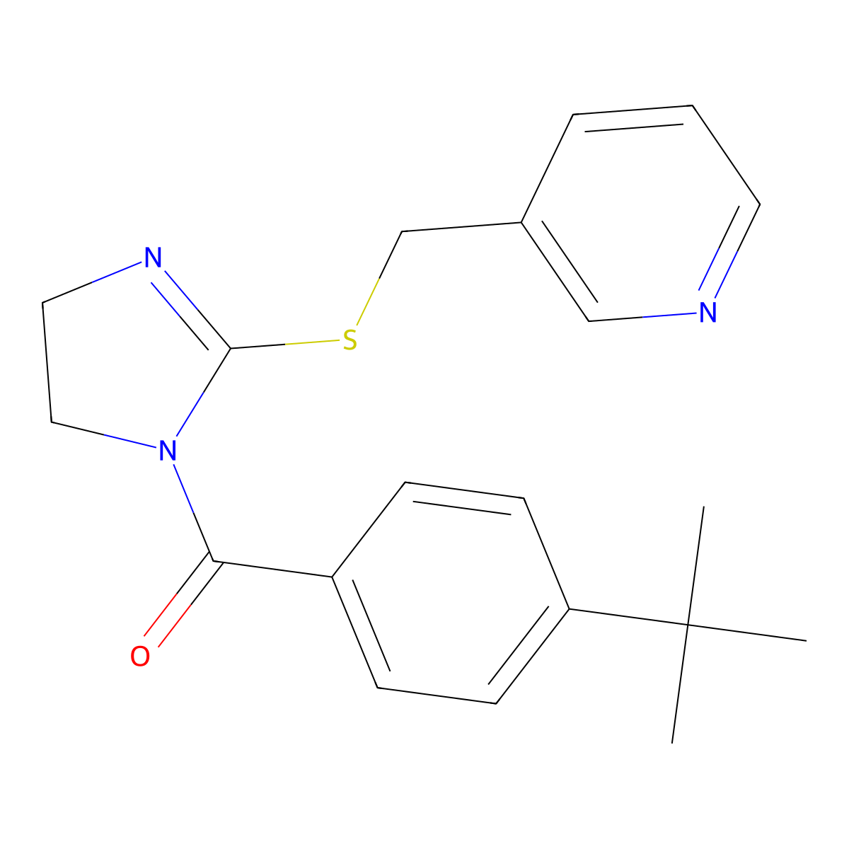 (4-Tert-butylphenyl)-[2-(pyridin-3-ylmethylsulfanyl)-4,5-dihydroimidazol-1-yl]methanone molecular structure, CAS 851807-39-1