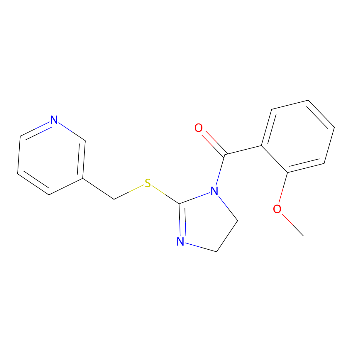 (2-Methoxyphenyl)-[2-(pyridin-3-ylmethylsulfanyl)-4,5-dihydroimidazol-1-yl]methanone molecular structure, CAS 851807-40-4