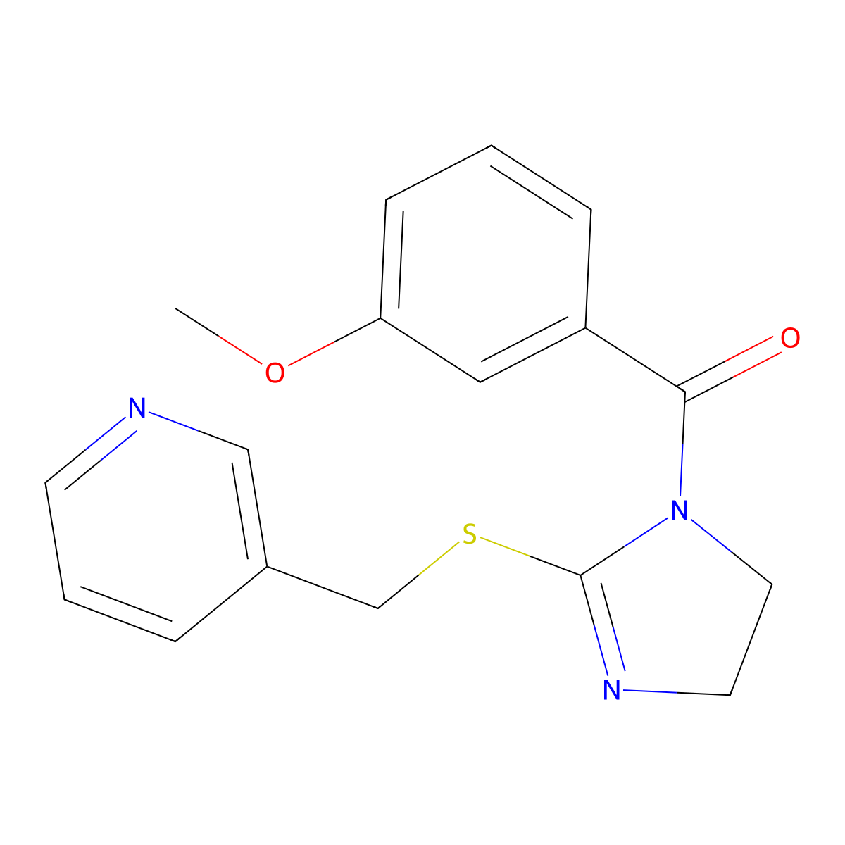 (3-methoxyphenyl)(2-((pyridin-3-ylmethyl)thio)-4,5-dihydro-1H-imidazol-1-yl)methanone molecular structure, CAS 851807-41-5