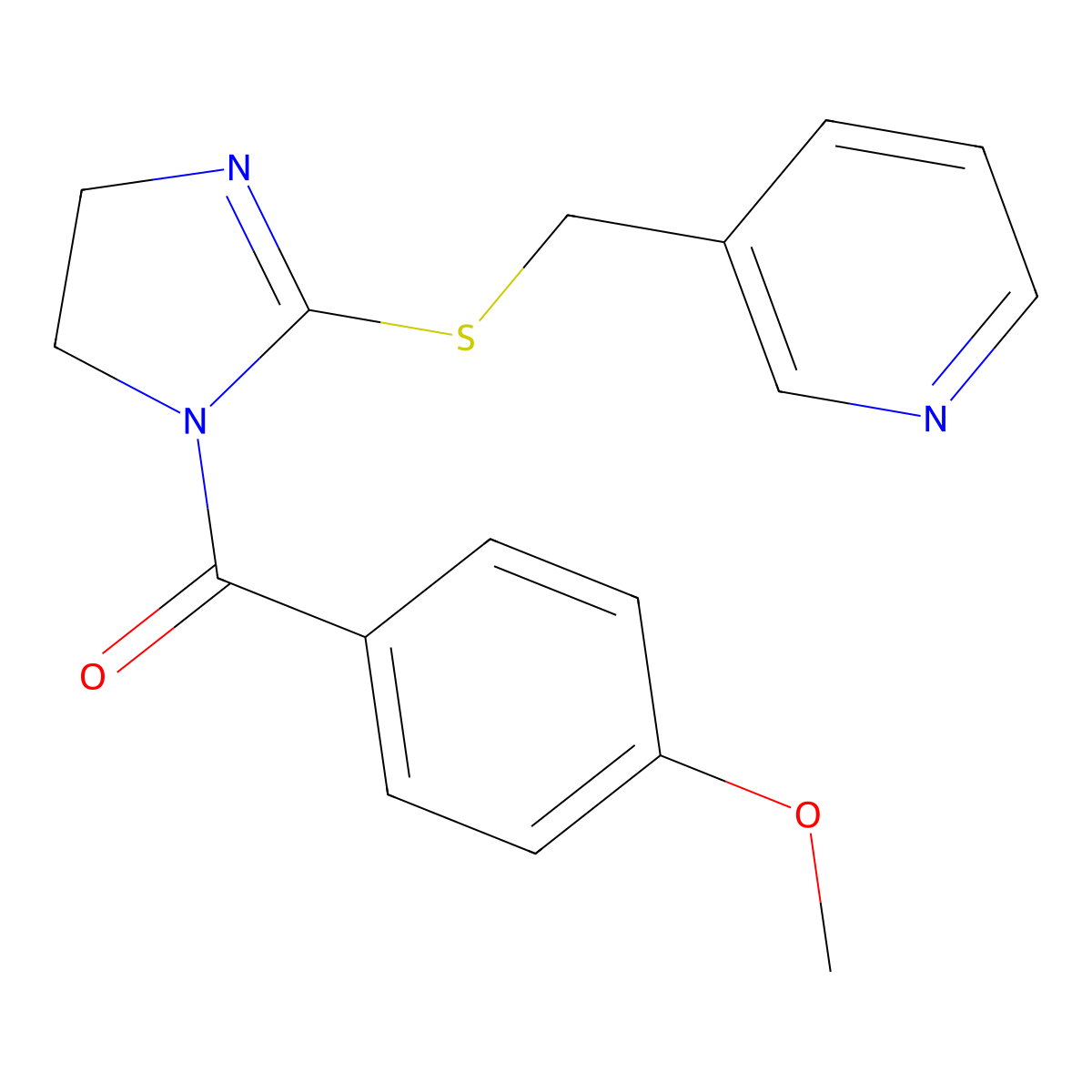 (4-Methoxyphenyl)-[2-(pyridin-3-ylmethylsulfanyl)-4,5-dihydroimidazol-1-yl]methanone molecular structure, CAS 851807-42-6