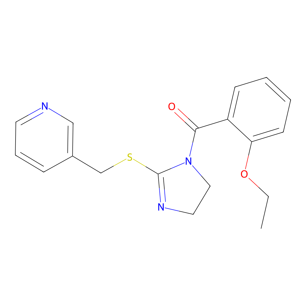 (2-Ethoxyphenyl)-[2-(pyridin-3-ylmethylsulfanyl)-4,5-dihydroimidazol-1-yl]methanone molecular structure, CAS 851807-43-7