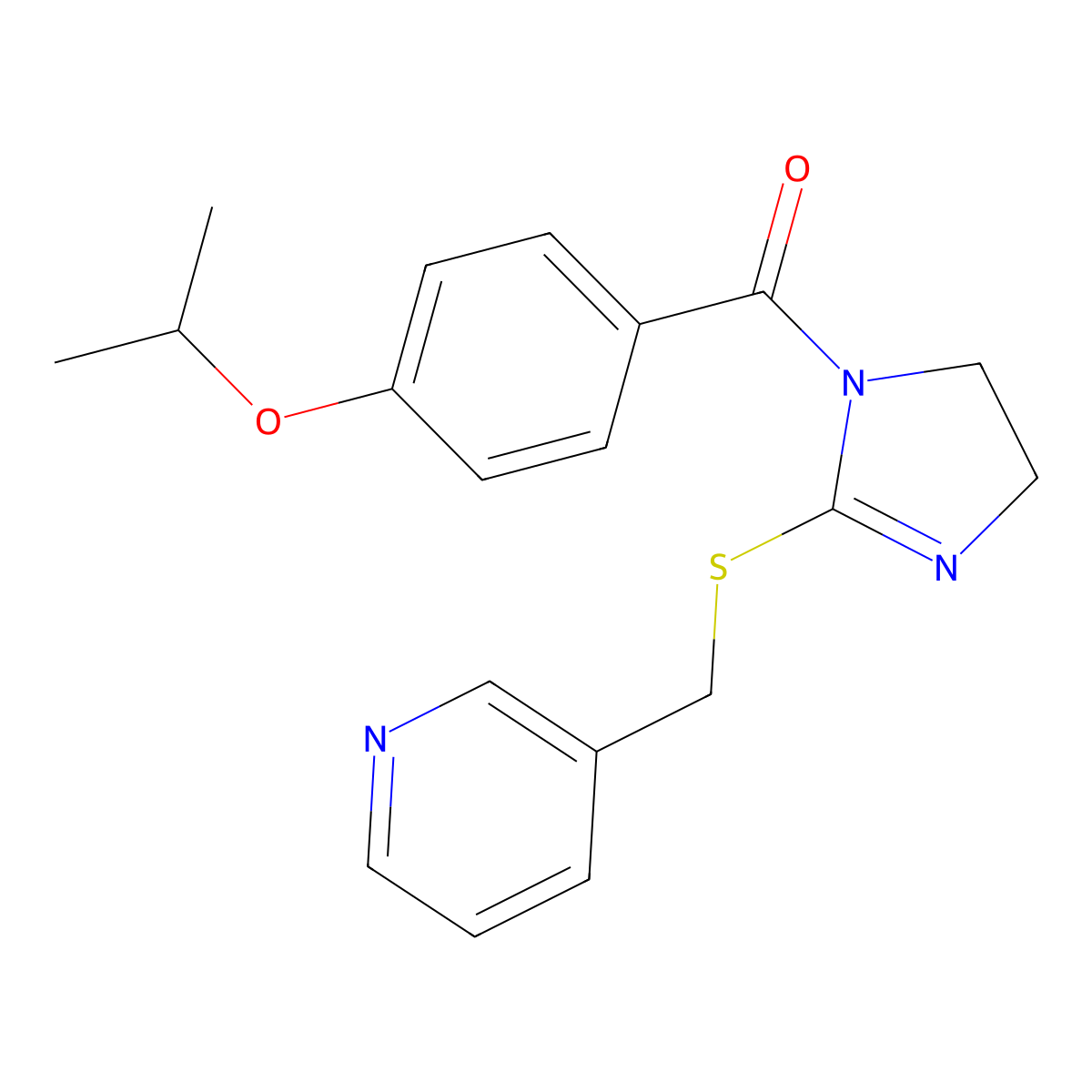 (4-isopropoxyphenyl)(2-((pyridin-3-ylmethyl)thio)-4,5-dihydro-1H-imidazol-1-yl)methanone molecular structure, CAS 851807-45-9