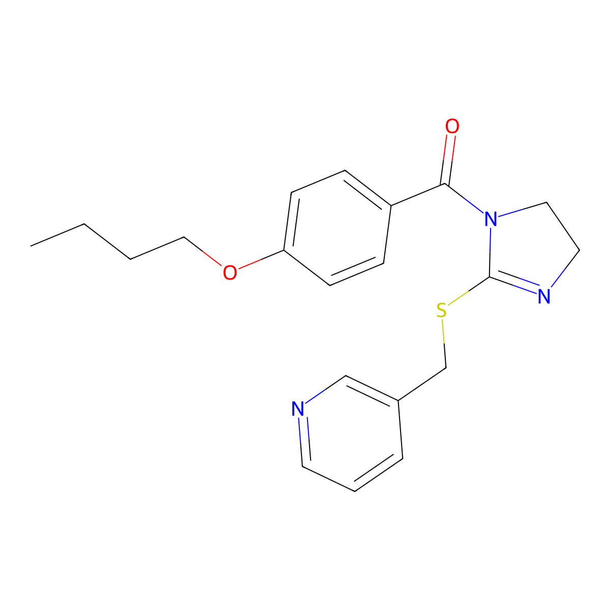 (4-butoxyphenyl)(2-((pyridin-3-ylmethyl)thio)-4,5-dihydro-1H-imidazol-1-yl)methanone molecular structure, CAS 851807-46-0