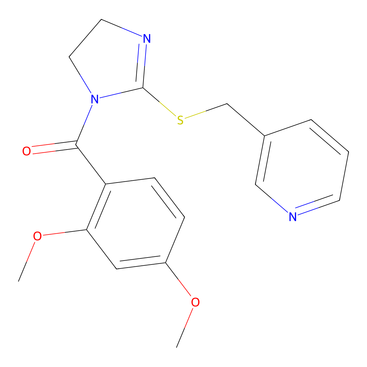 (2,4-dimethoxyphenyl)(2-((pyridin-3-ylmethyl)thio)-4,5-dihydro-1H-imidazol-1-yl)methanone molecular structure, CAS 851807-47-1