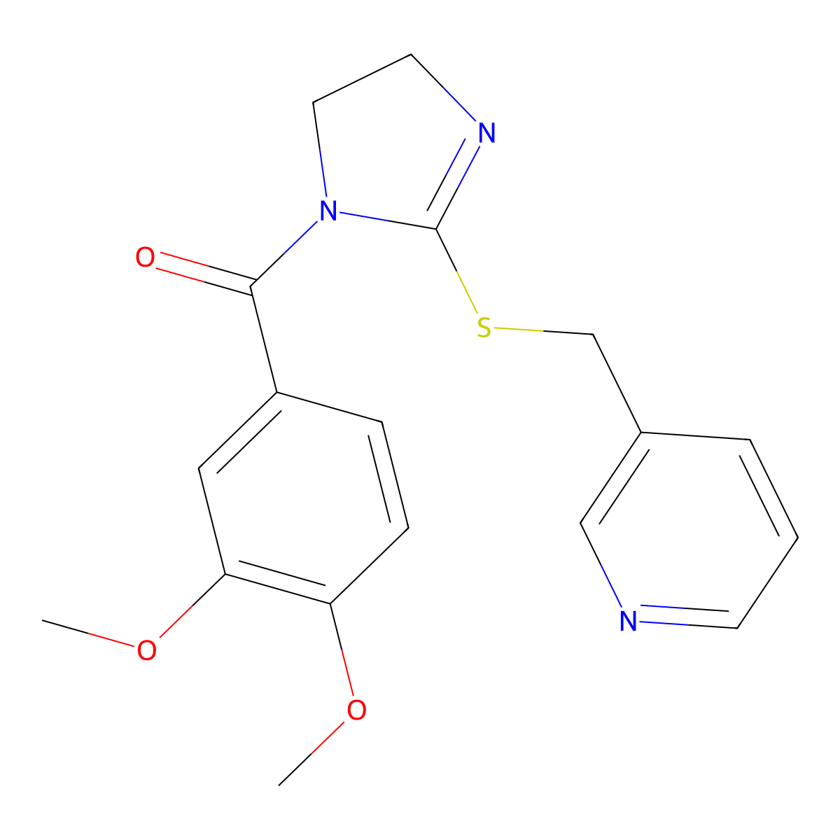 (3,4-Dimethoxyphenyl)-[2-(pyridin-3-ylmethylsulfanyl)-4,5-dihydroimidazol-1-yl]methanone molecular structure, CAS 851807-48-2