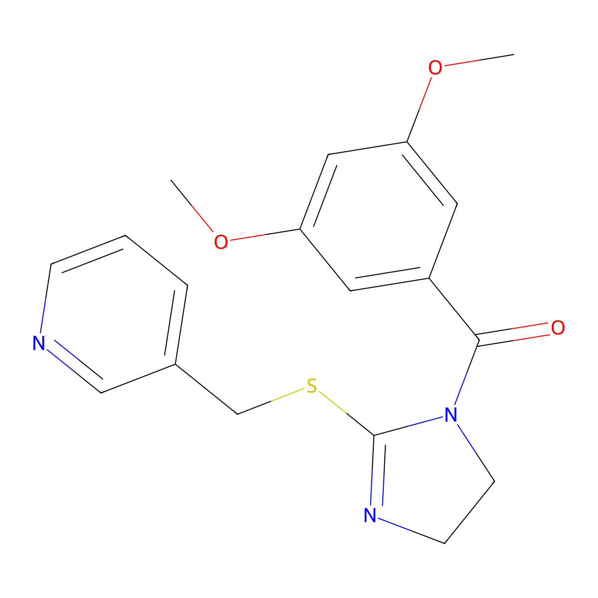 (3,5-Dimethoxyphenyl)-[2-(pyridin-3-ylmethylsulfanyl)-4,5-dihydroimidazol-1-yl]methanone molecular structure, CAS 851807-51-7