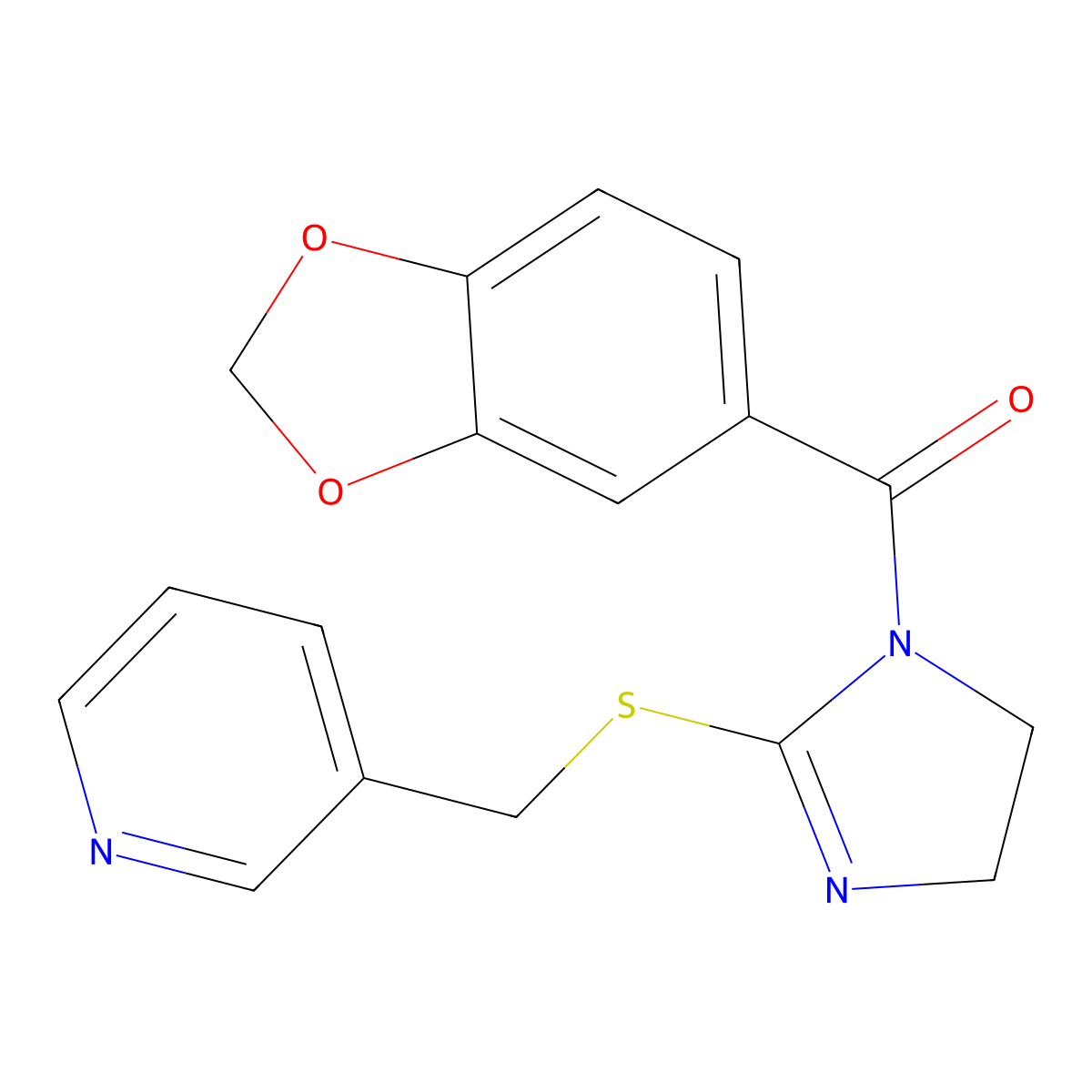 1,3-Benzodioxol-5-yl-[2-(pyridin-3-ylmethylsulfanyl)-4,5-dihydroimidazol-1-yl]methanone molecular structure, CAS 851807-52-8