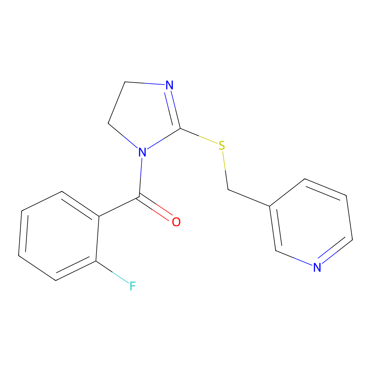 (2-fluorophenyl)(2-((pyridin-3-ylmethyl)thio)-4,5-dihydro-1H-imidazol-1-yl)methanone molecular structure, CAS 851807-56-2