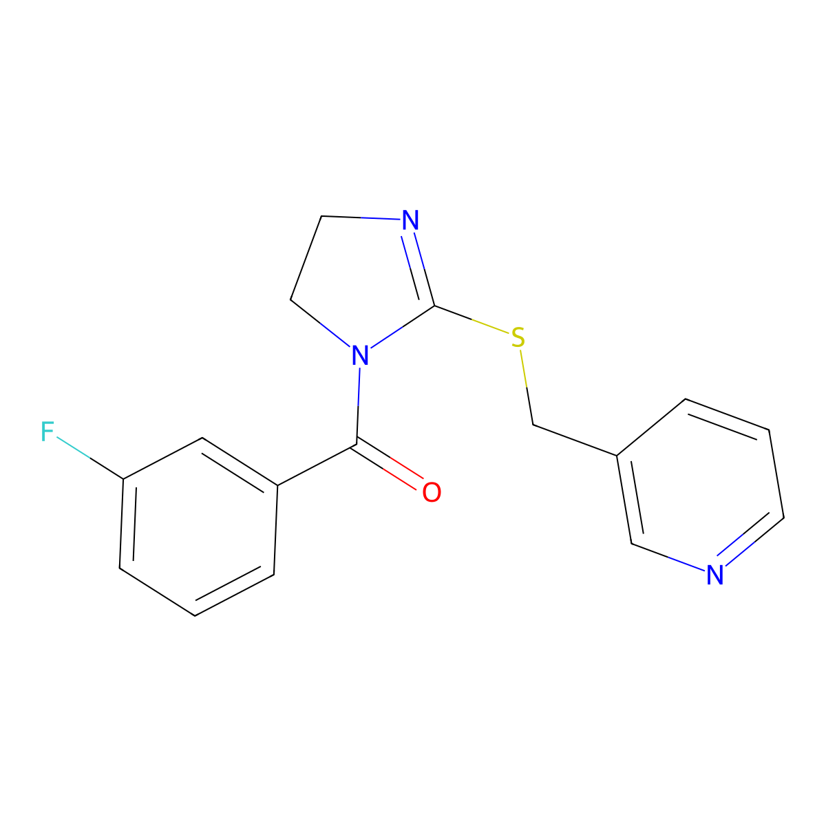 (3-fluorophenyl)(2-((pyridin-3-ylmethyl)thio)-4,5-dihydro-1H-imidazol-1-yl)methanone molecular structure, CAS 851807-57-3
