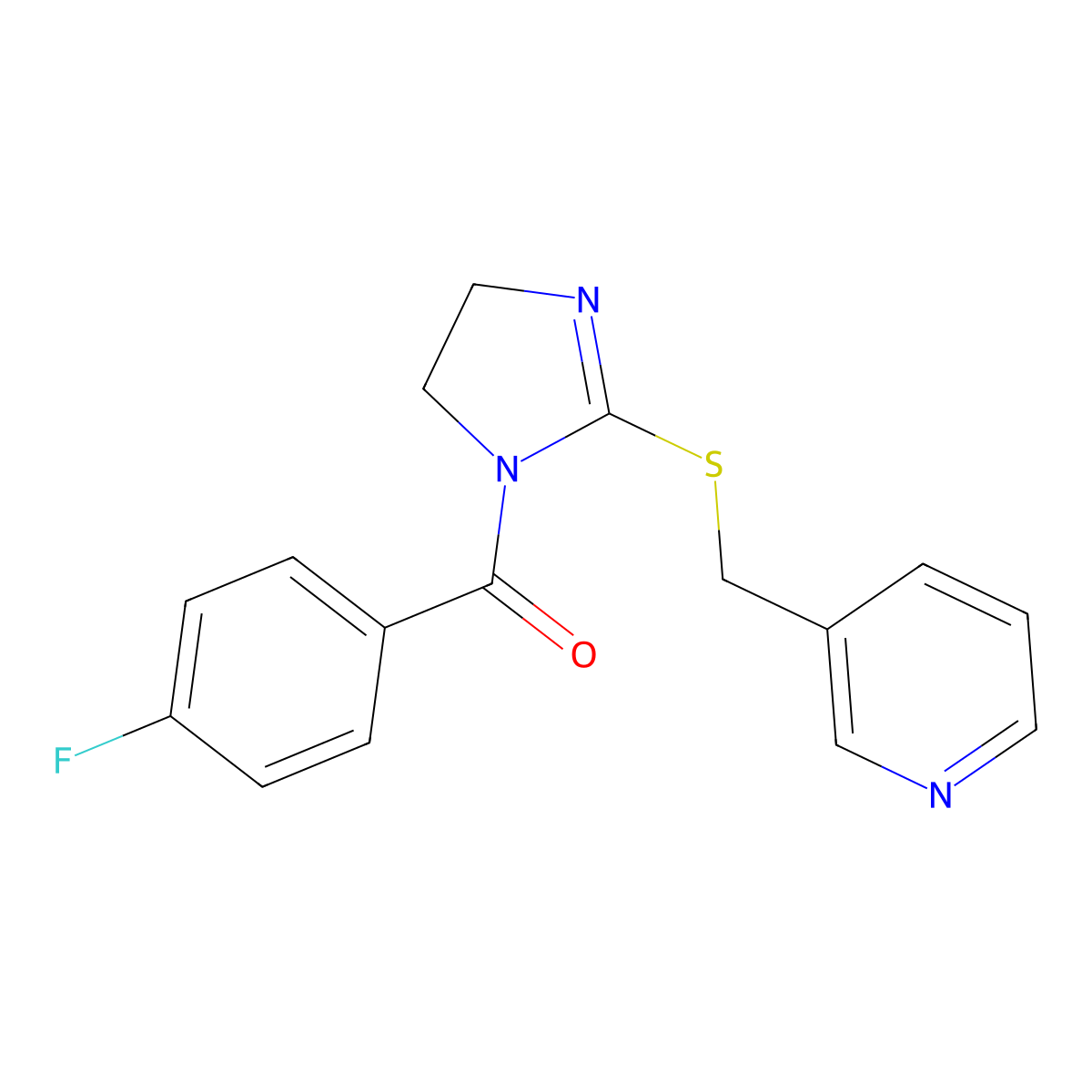 (4-fluorophenyl)(2-((pyridin-3-ylmethyl)thio)-4,5-dihydro-1H-imidazol-1-yl)methanone molecular structure, CAS 851807-58-4