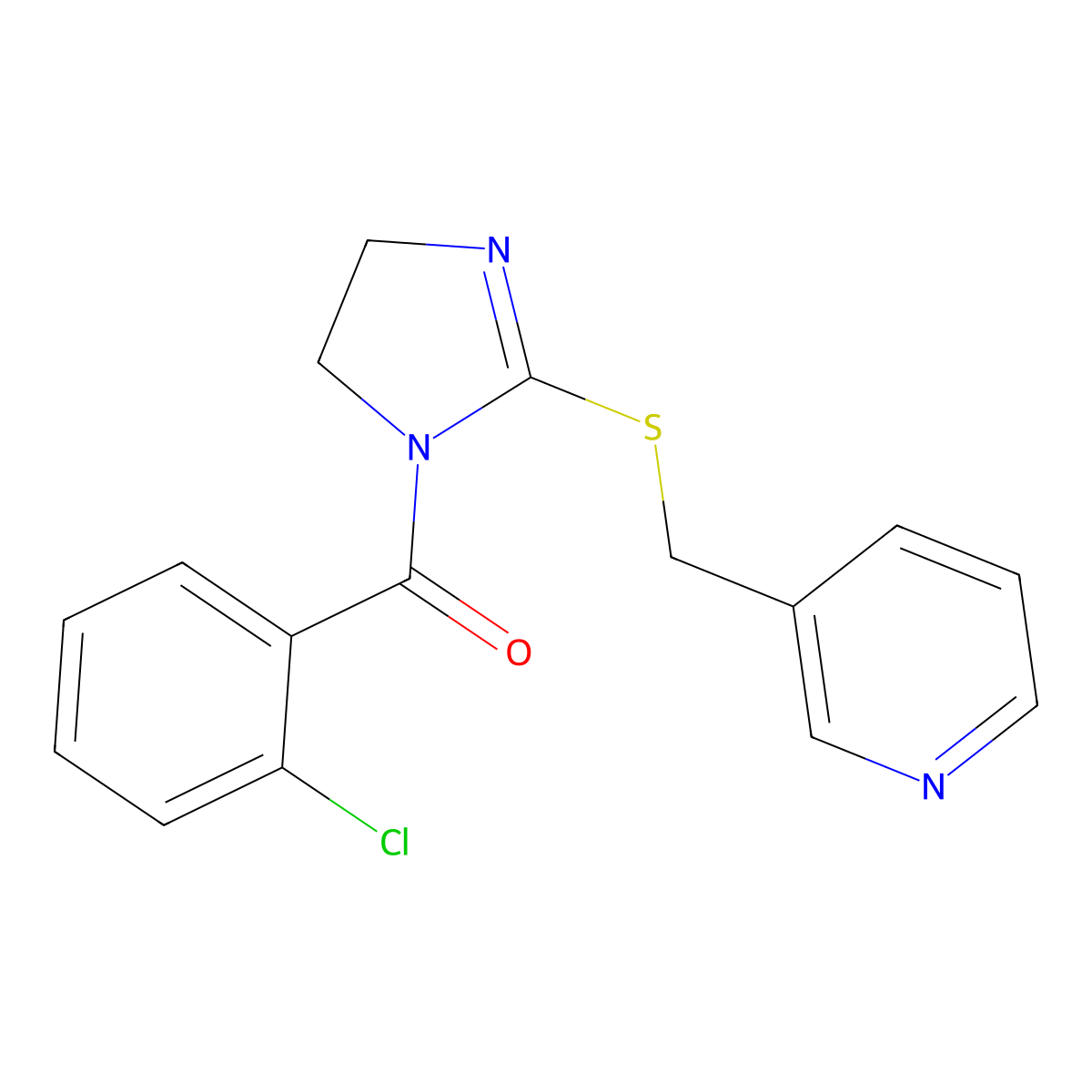(2-chlorophenyl)(2-((pyridin-3-ylmethyl)thio)-4,5-dihydro-1H-imidazol-1-yl)methanone molecular structure, CAS 851807-59-5